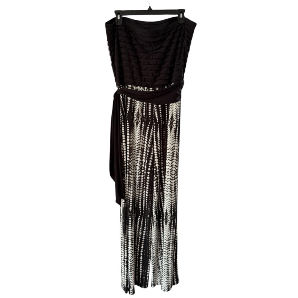Women’s Strapless Wide Leg Black Ruffled Long Jumpsuit Size XL Jersey Knit Party - Picture 6 of 16
